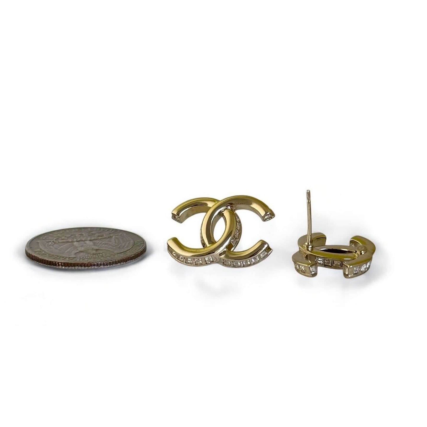 CHANEL Gold CC w/crystals accented on the edges Pre-Owned Earrings - My Mama Found What  My Mama Found What 
