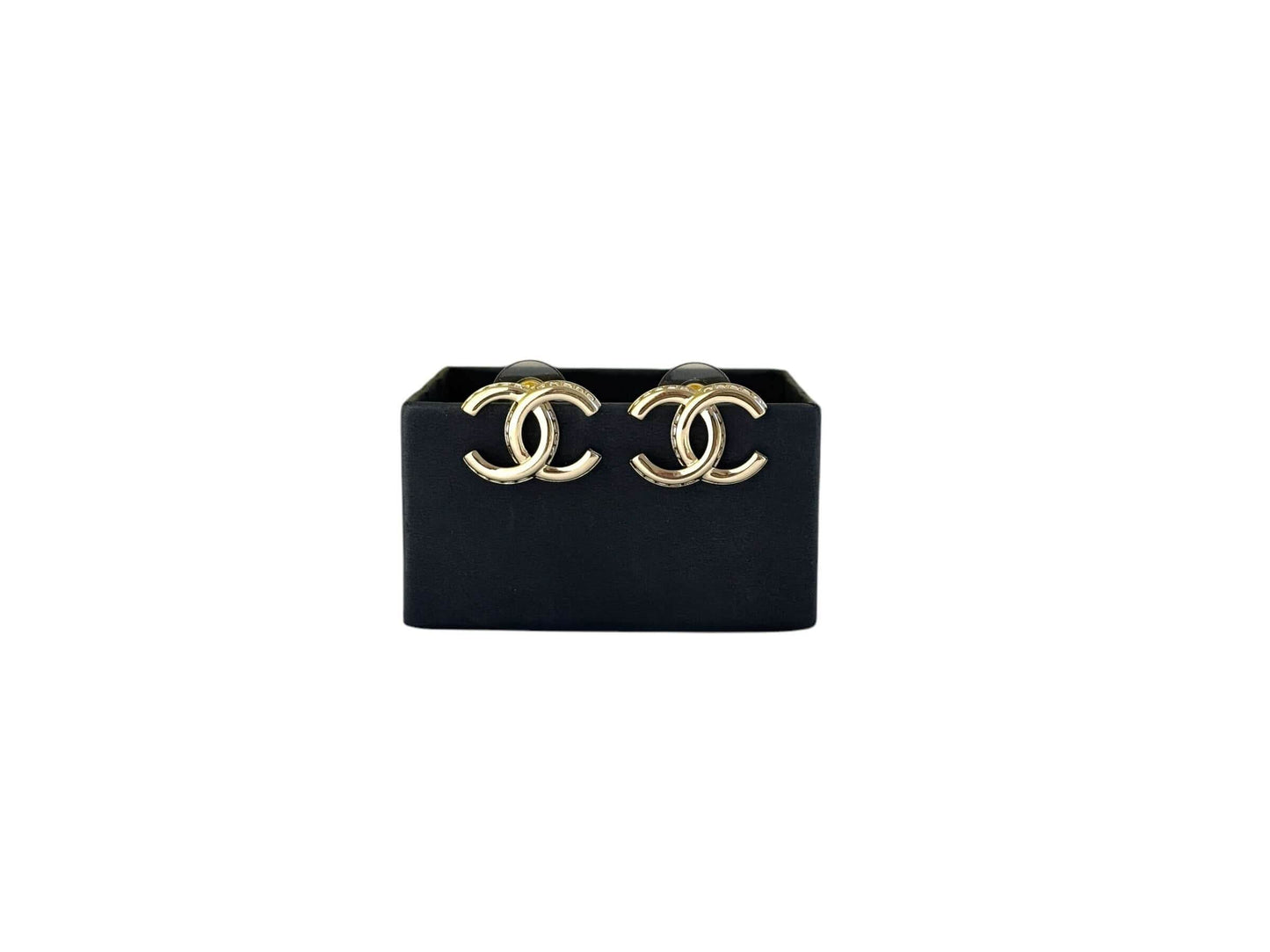 CHANEL Gold CC w/crystals accented on the edges Pre-Owned Earrings - My Mama Found What  My Mama Found What 