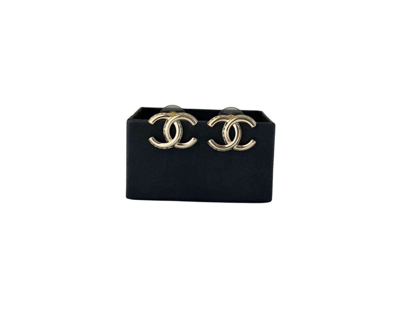 CHANEL Gold CC w/crystals accented on the edges Pre-Owned Earrings - My Mama Found What  My Mama Found What 