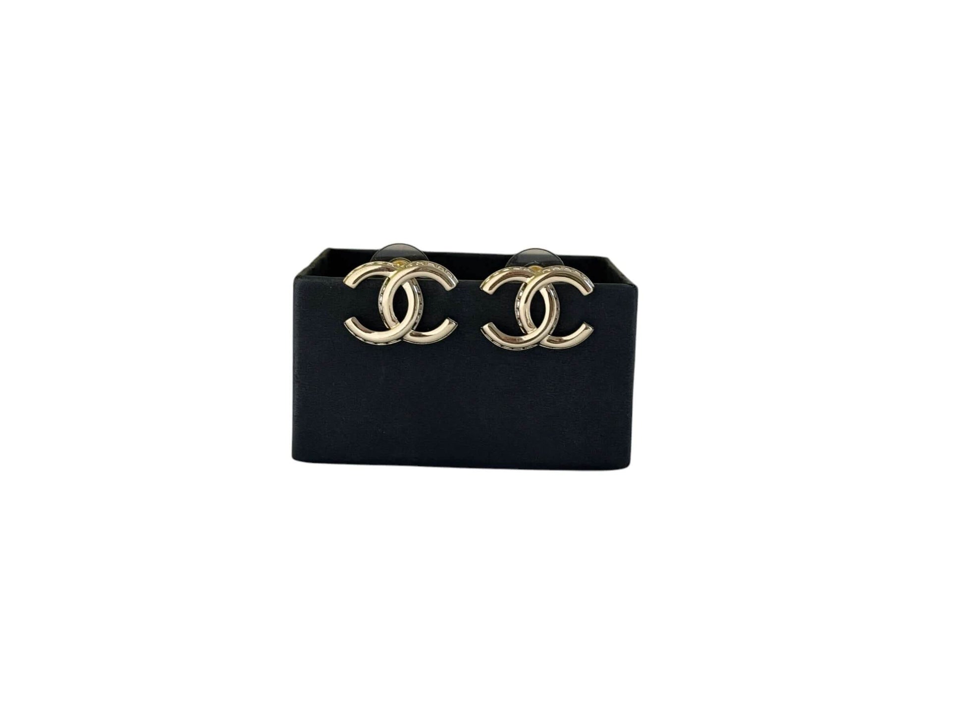 CHANEL Gold CC w/crystals accented on the edges Pre-Owned Earrings - My Mama Found What 
