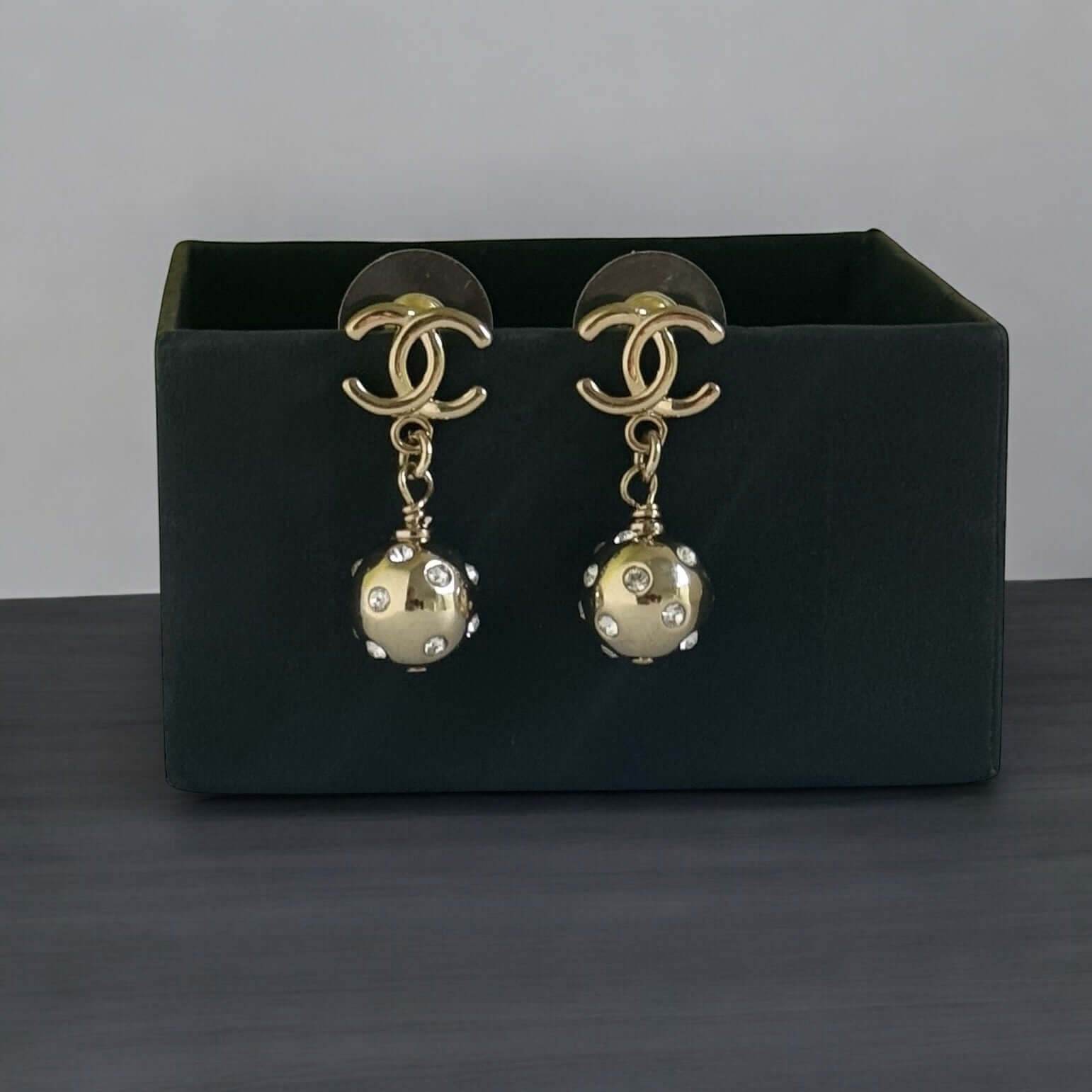 CHANEL Gold CC with Round Ball Like Dangling Pre-Owned Earrings - My Mama Found What 
