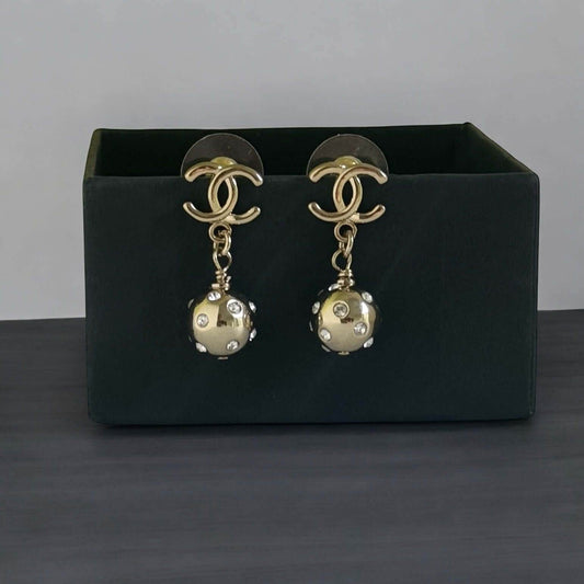 CHANEL Gold CC with Round Ball Like Dangling Pre-Owned Earrings - My Mama Found What 
