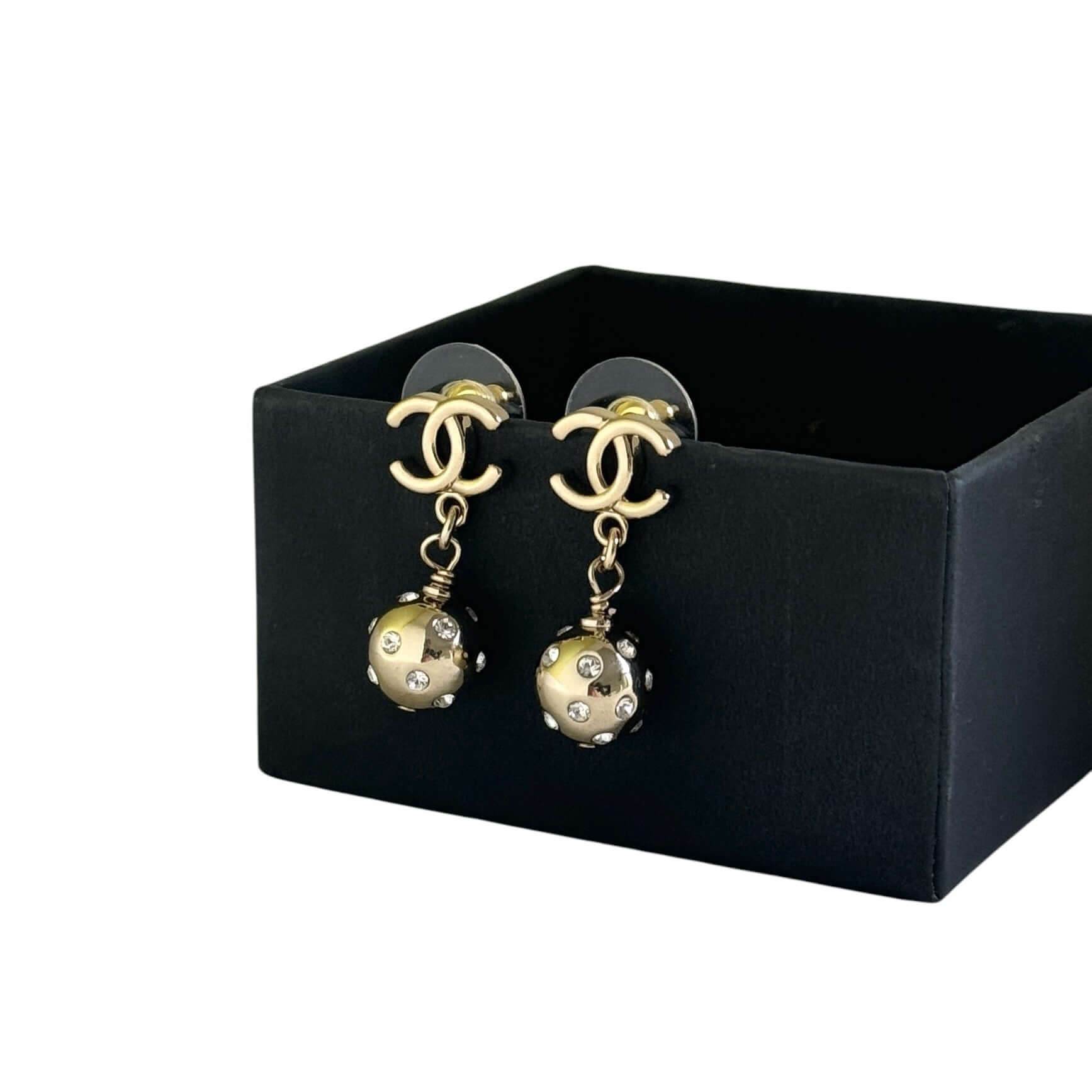 CHANEL Gold CC with Round Ball Like Dangling Pre-Owned Earrings - My Mama Found What 