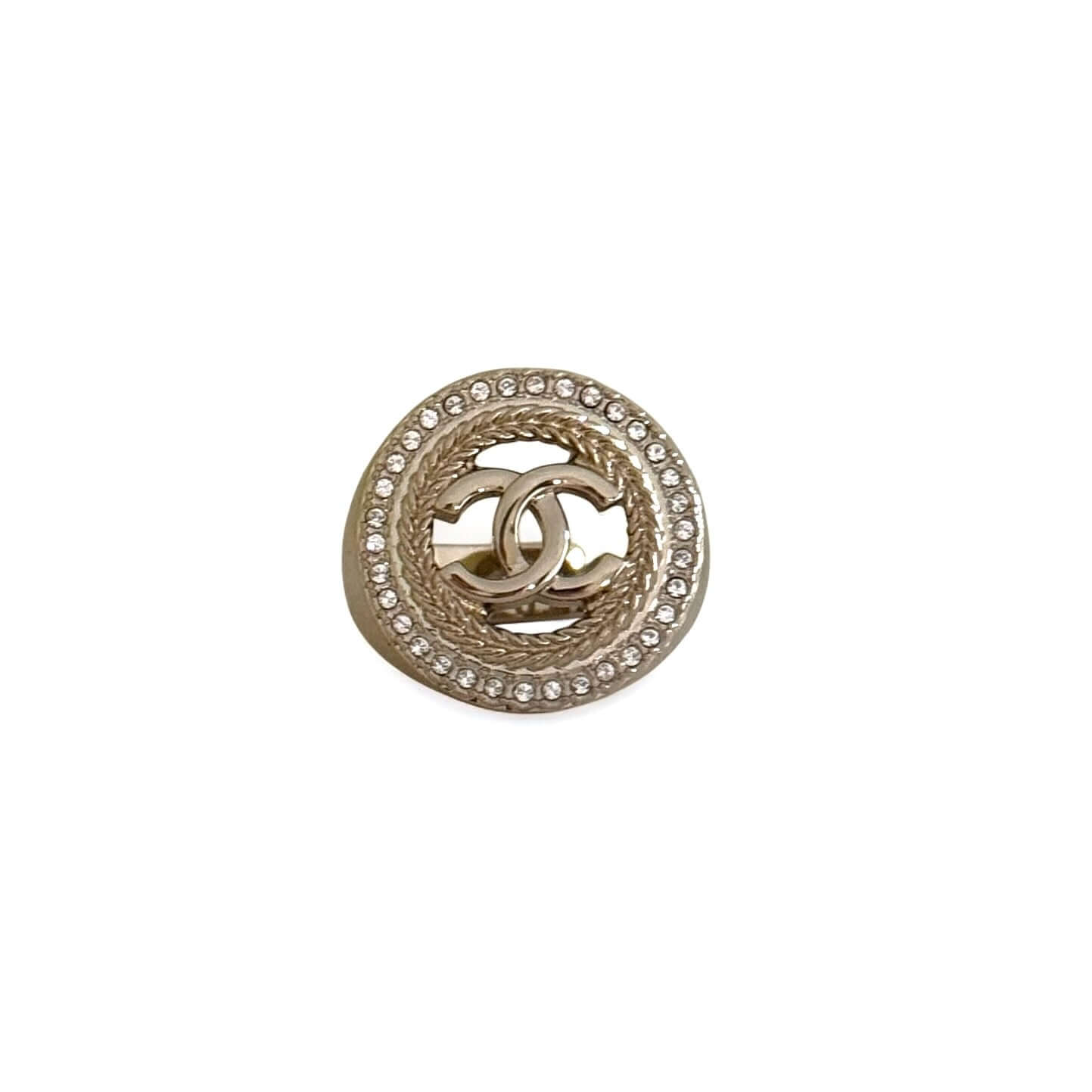 CHANEL Gold CC with crystals gold chain authentic Ring 