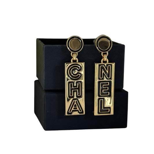 CHANEL Mark Gold Dangle Earrings Pre-Owned Like NEW - My Mama Found What  