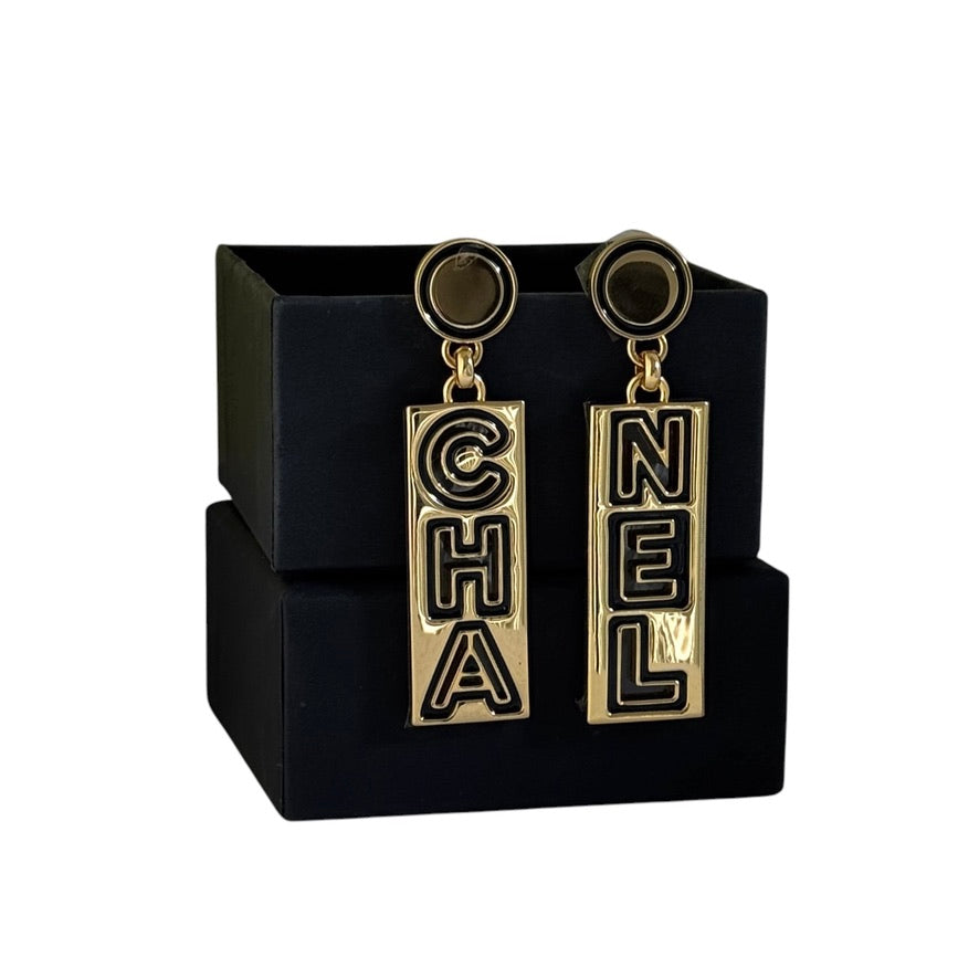 CHANEL Mark Gold Dangle Earrings Pre-Owned Like NEW - My Mama Found What  