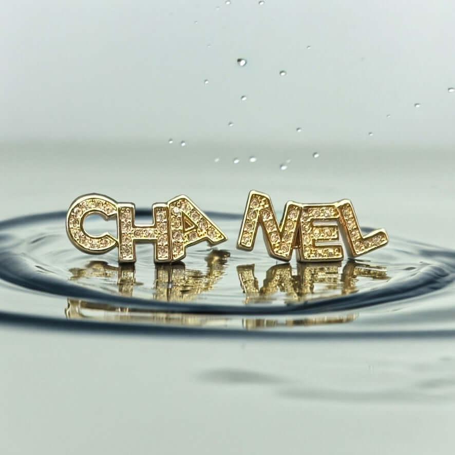 CHANEL Mark Gold/Encrusted Crystals Post Earrings Pre-Owned - My Mama Found What  