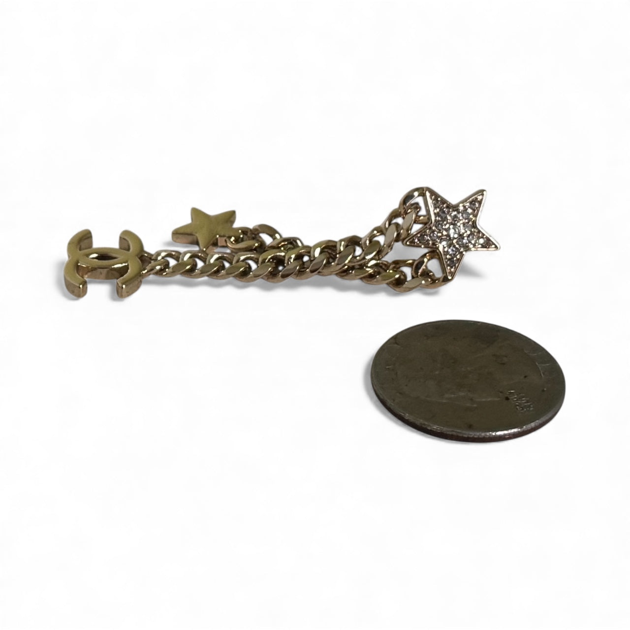 CHANEL Star Gold Crystal Chain Dangle Authentic Pre-Owned Earrings - My Mama Found What   My Mama Found What 