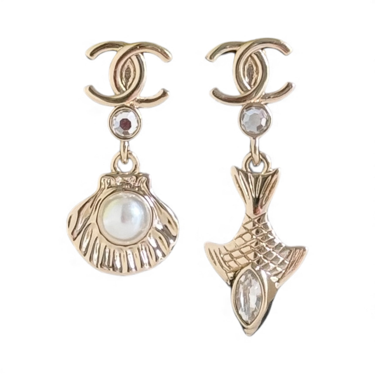 CHANEL Star Gold Crystal Chain Dangle Authentic Pre-Owned Earrings - My Mama Found What   My Mama Found What 