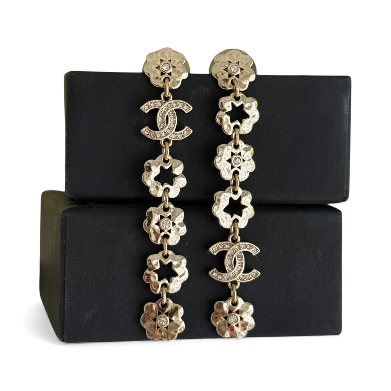 CHANEL Star Gold Crystal Chain Dangle Authentic Pre-Owned Earrings - My Mama Found What  