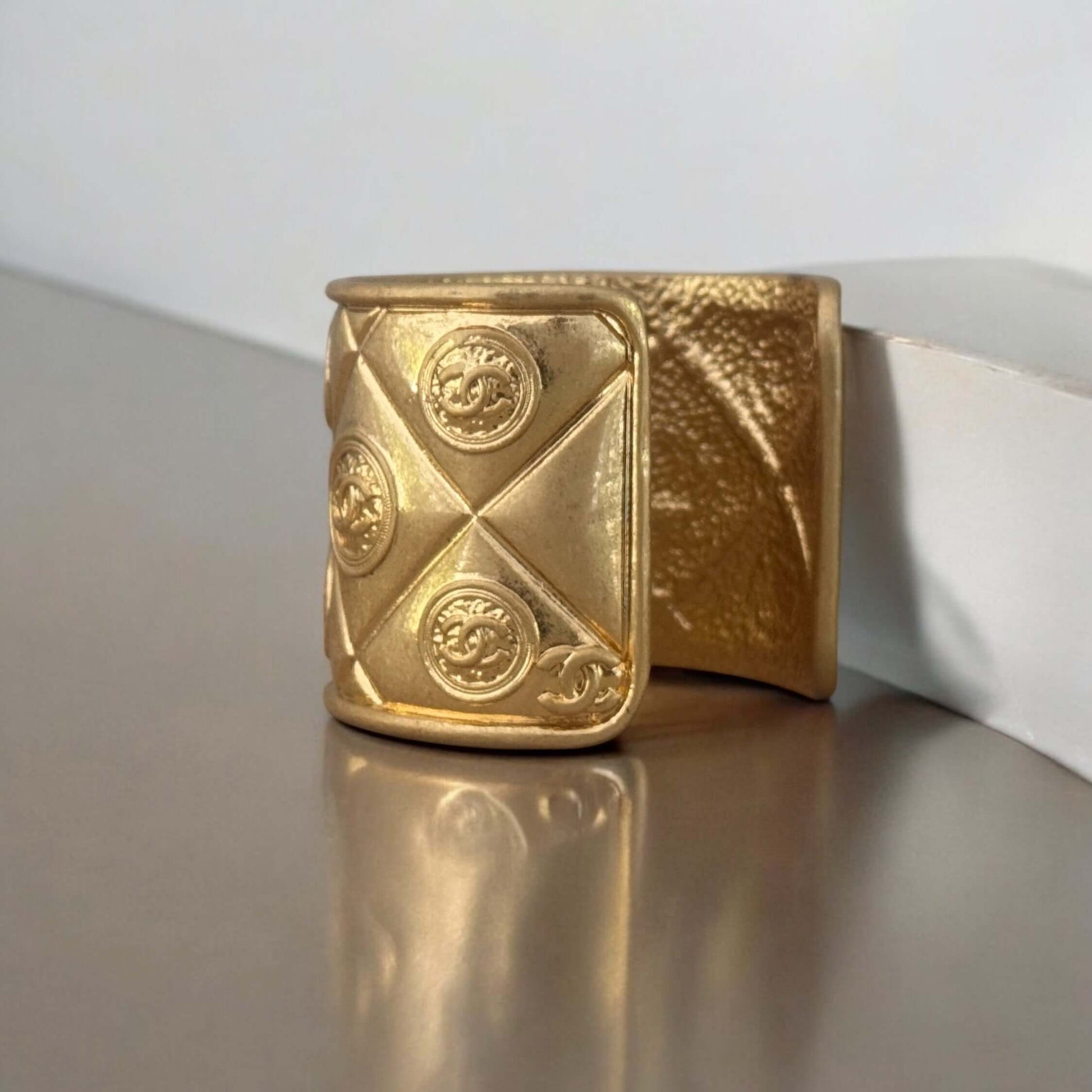 CHANEL Vintage Quilted Gold CC Cuff 