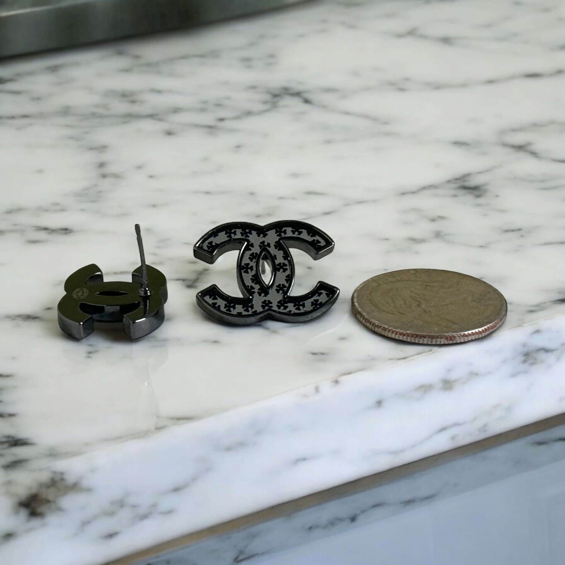 Chanel Black CC Mirrored Earrings Pre-Owned - My Mama Found What 