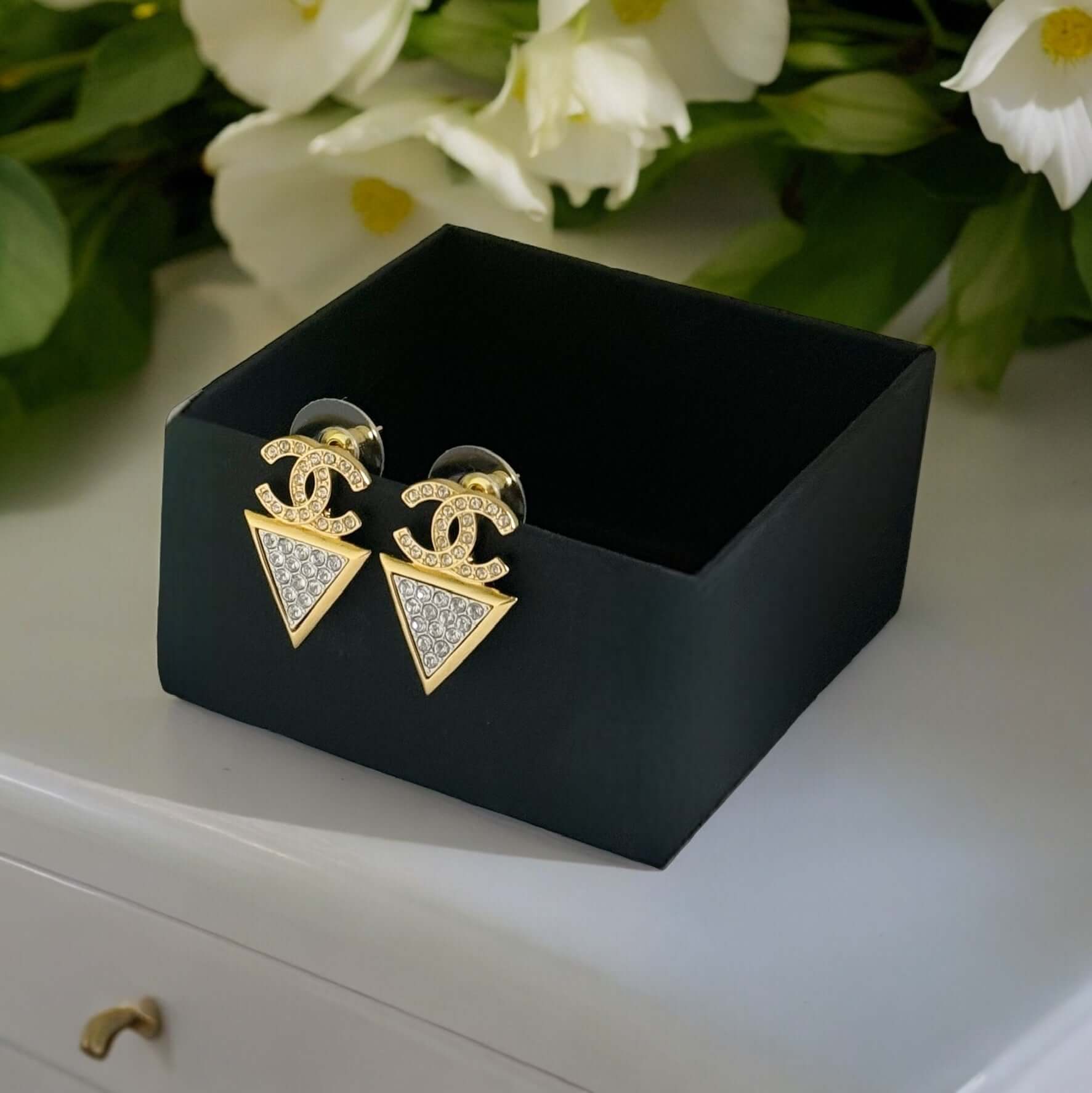 Chanel Bright Gold CC Triangle Crystal Post EarringsMy Mama Found What