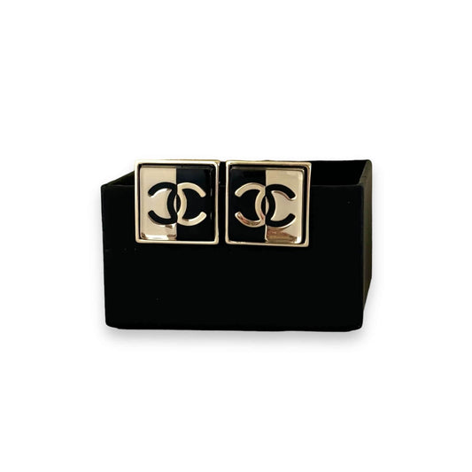 Chanel CC Gold/Black Square Post Earrings - My Mama Found What  My Mama Found What 