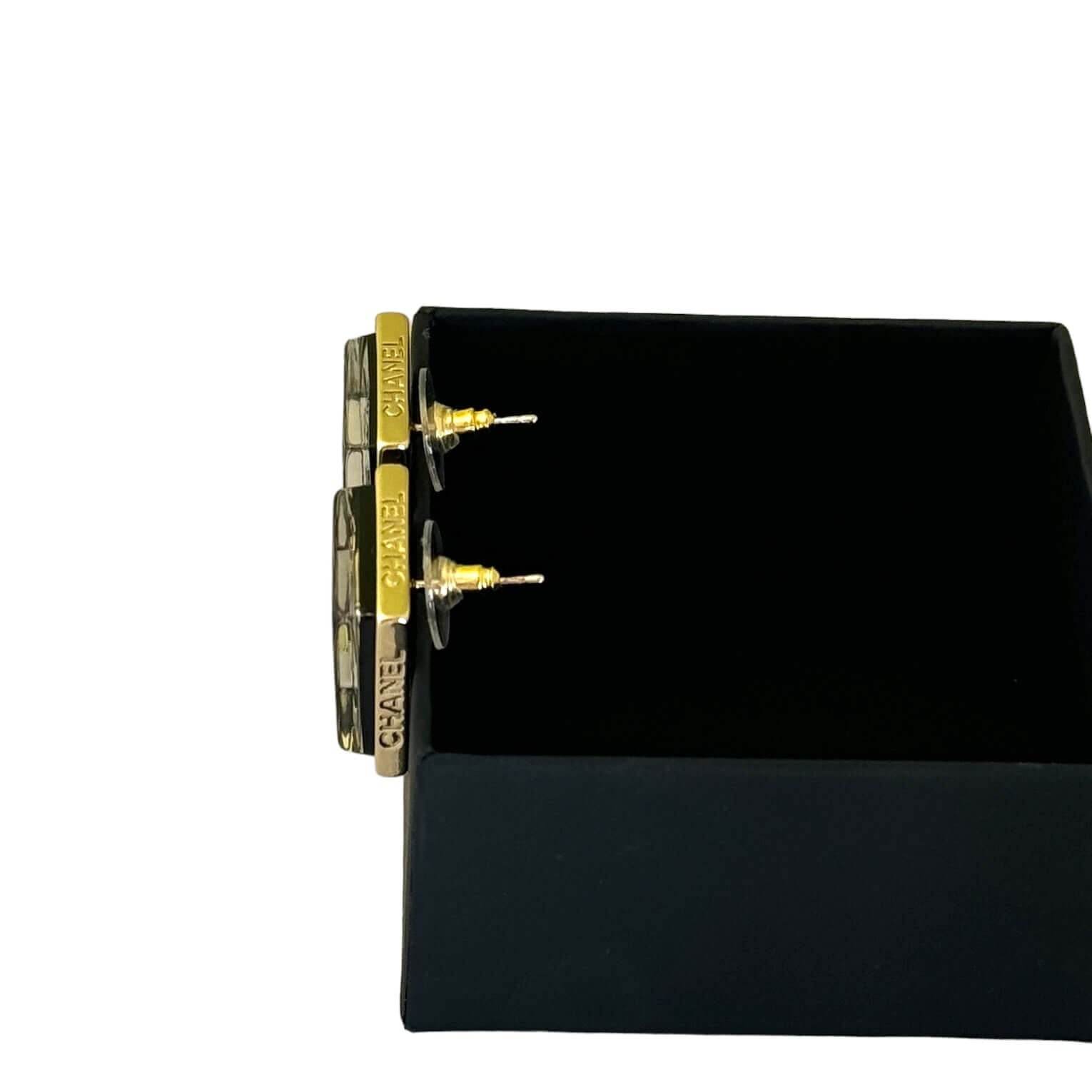 Chanel CC Gold/Black Square Post Earrings - My Mama Found What 