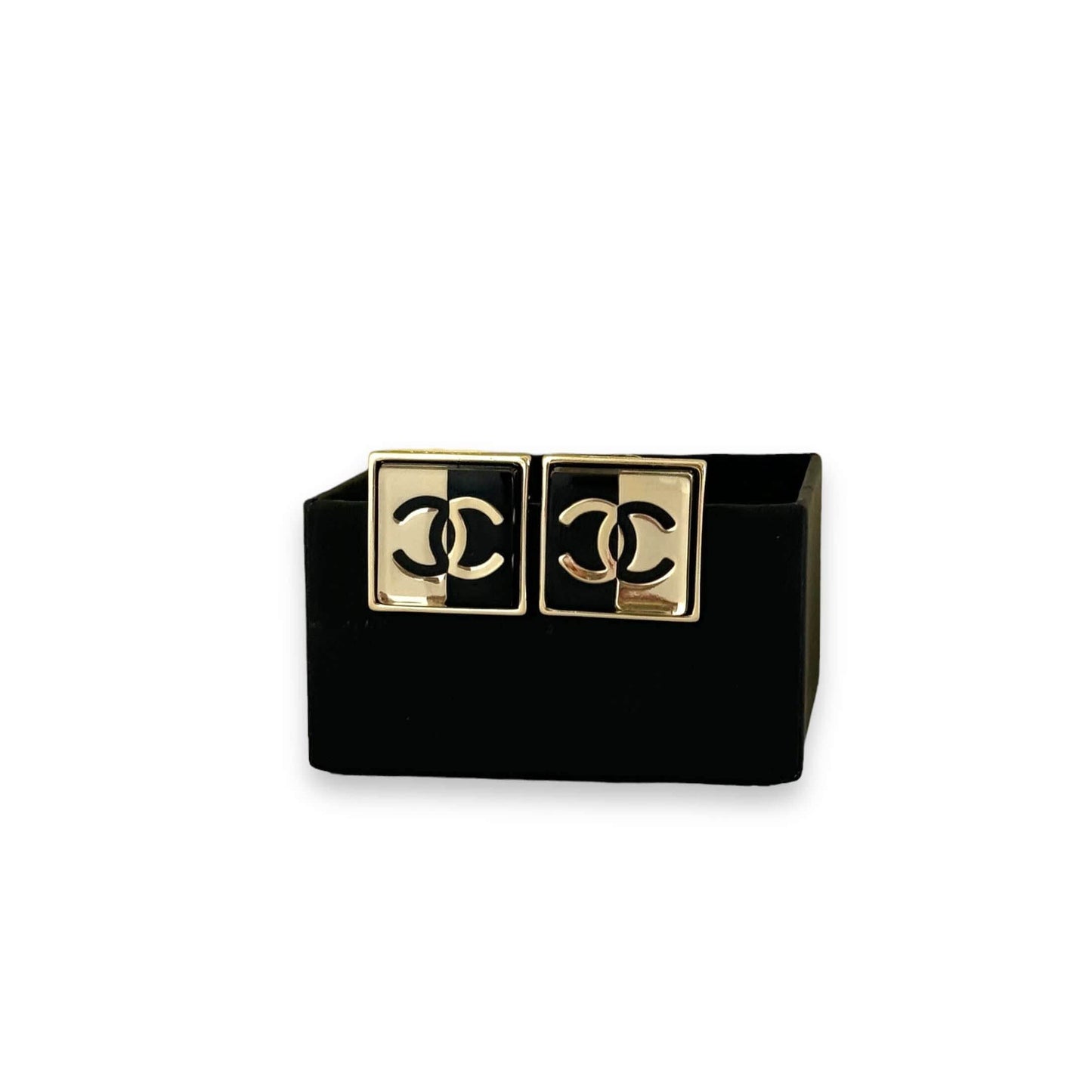 Chanel CC Gold/Black Square Post Earrings - My Mama Found What  My Mama Found What 