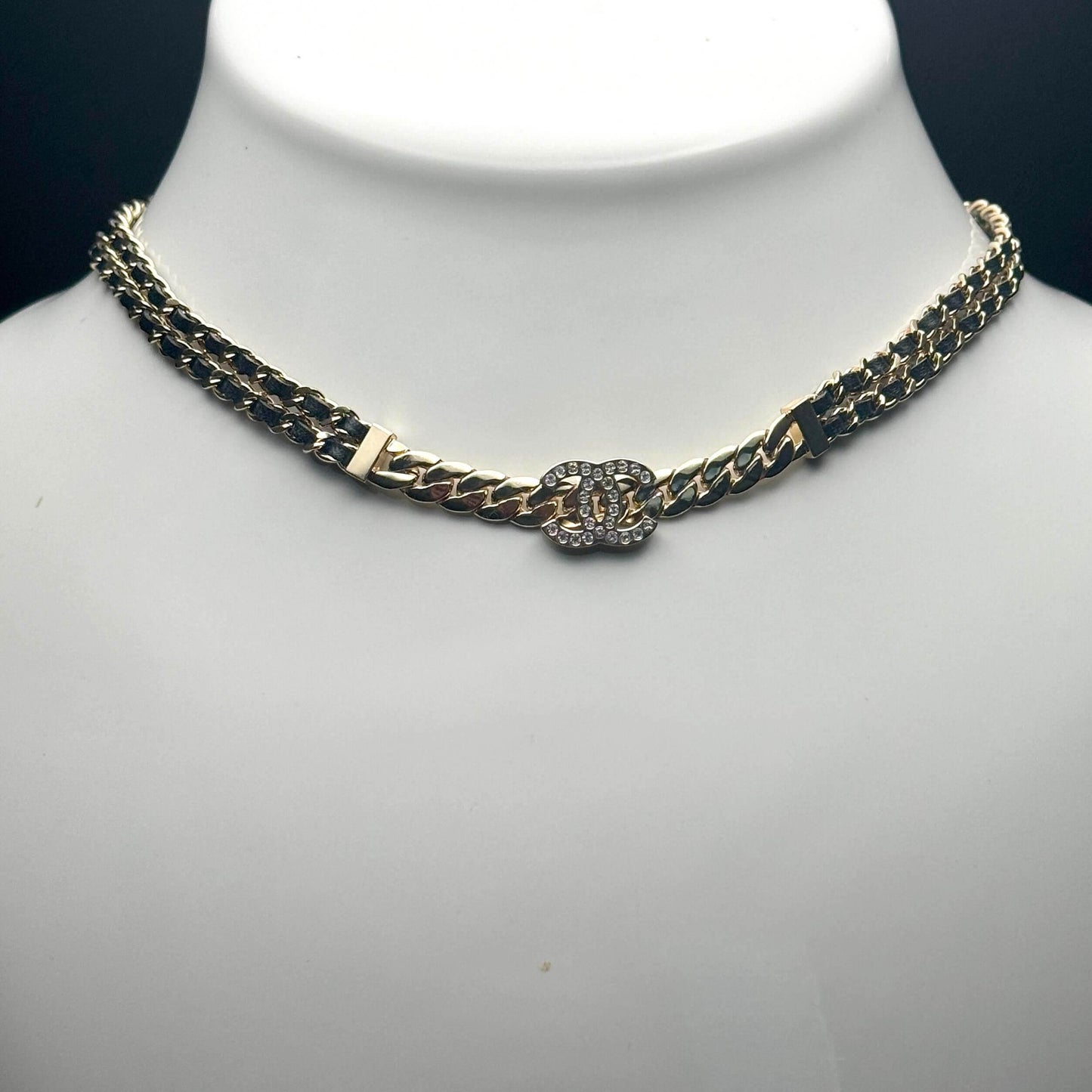 Chanel CC Gold Chain w/ Blk Leather Choker S24 Pre-Owned - My Mama Found What  My Mama Found What 