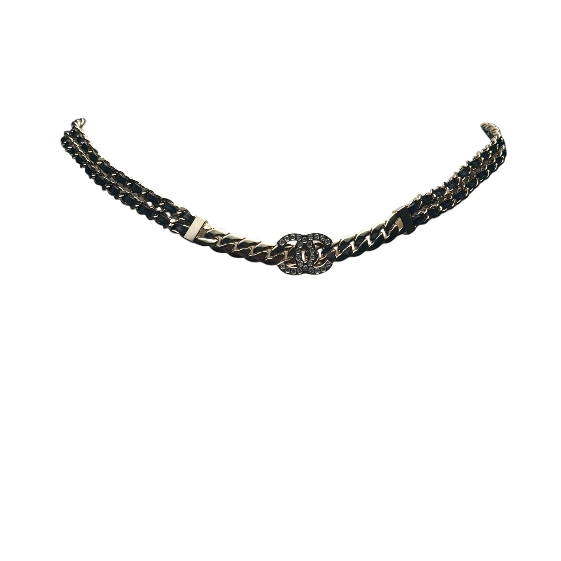 Chanel CC Gold Chain w/ Blk Leather Choker S24 Pre-Owned - My Mama Found What 