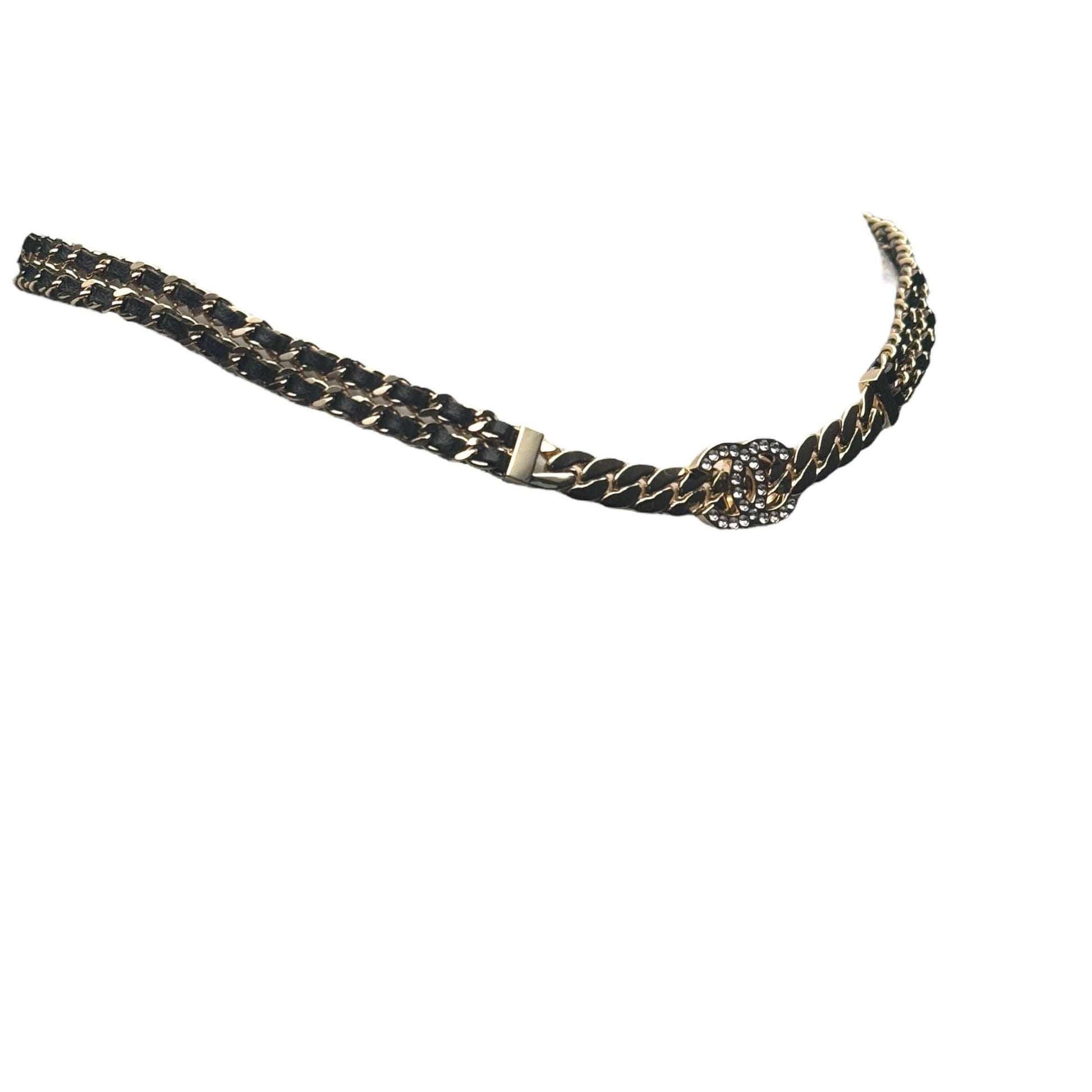 Chanel CC Gold Chain w/ Blk Leather Choker S24 Pre-Owned - My Mama Found What 