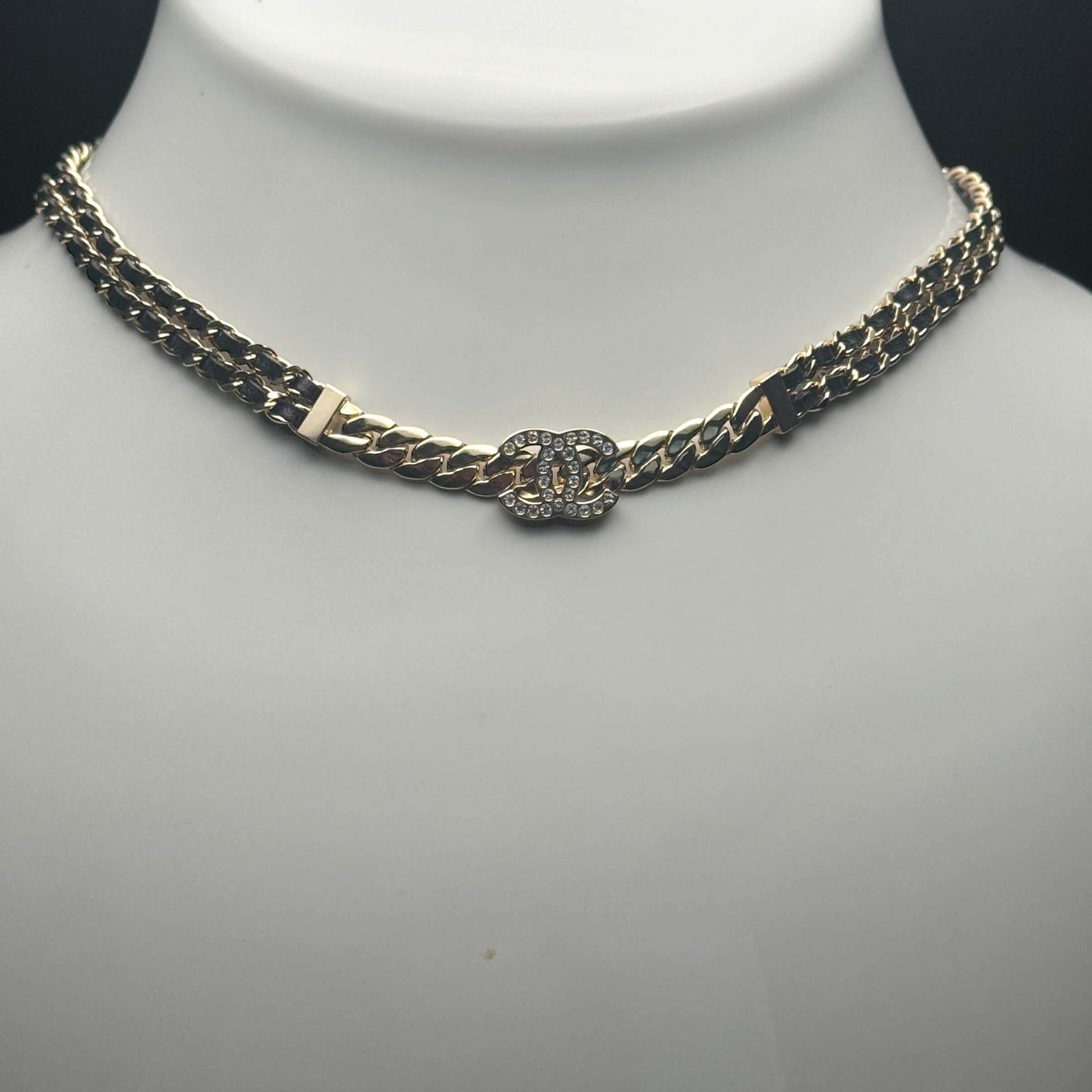 Chanel CC Gold Chain w/ Blk Leather Choker S24 Pre-Owned - My Mama Found What  My Mama Found What 