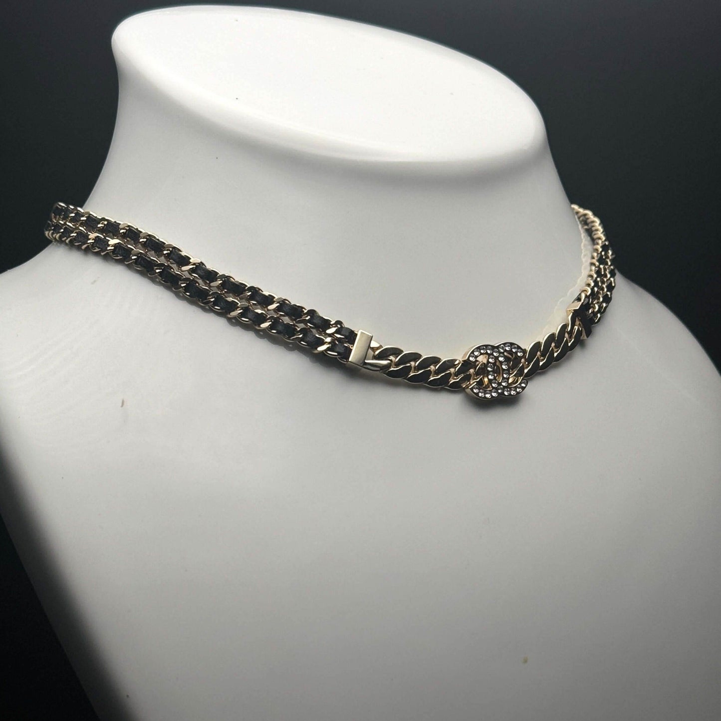 Chanel CC Gold Chain w/ Blk Leather Choker S24 Pre-Owned - My Mama Found What  My Mama Found What 