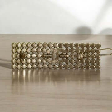 Chanel CC Gold Crystals Barette, authentic gold plated hair accessory with clear crystals, never worn, pre-owned luxury piece.