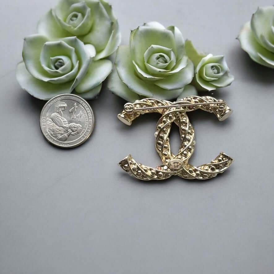 Chanel CC Lighter Gold w/ Pink & Clear Crystals Brooch - My Mama Found What 