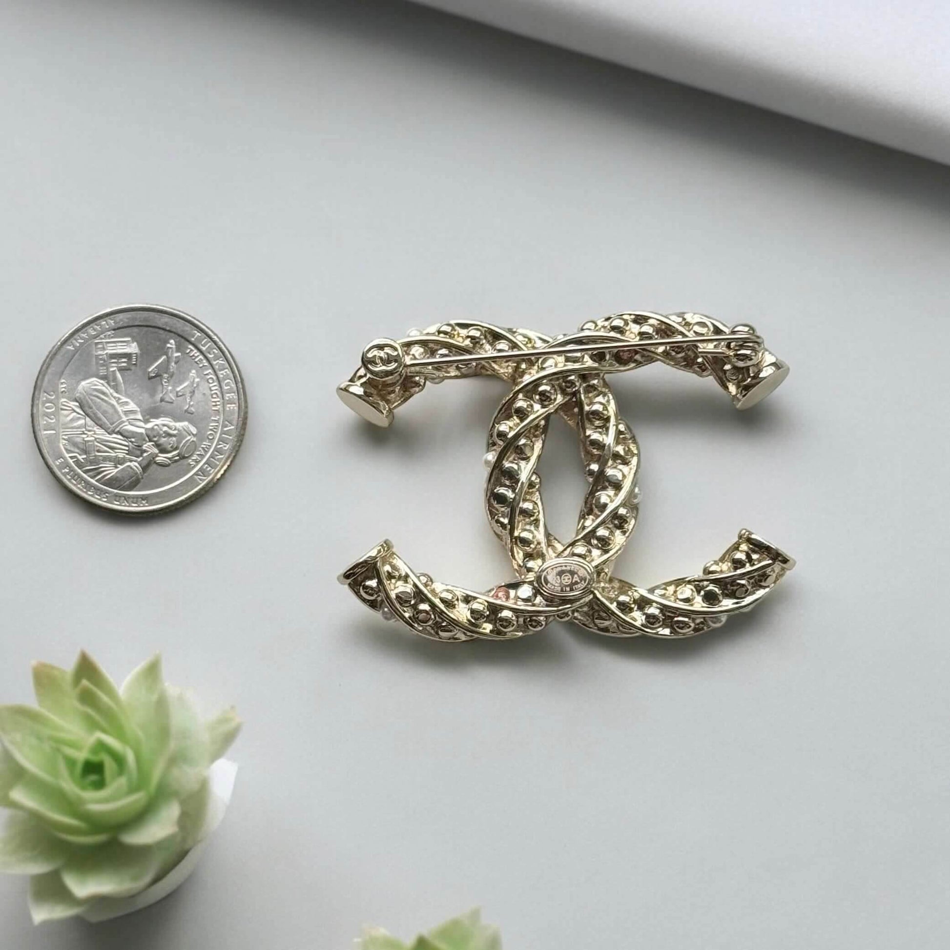 Chanel CC Lighter Gold w/ Pink & Clear Crystals Brooch - My Mama Found What 