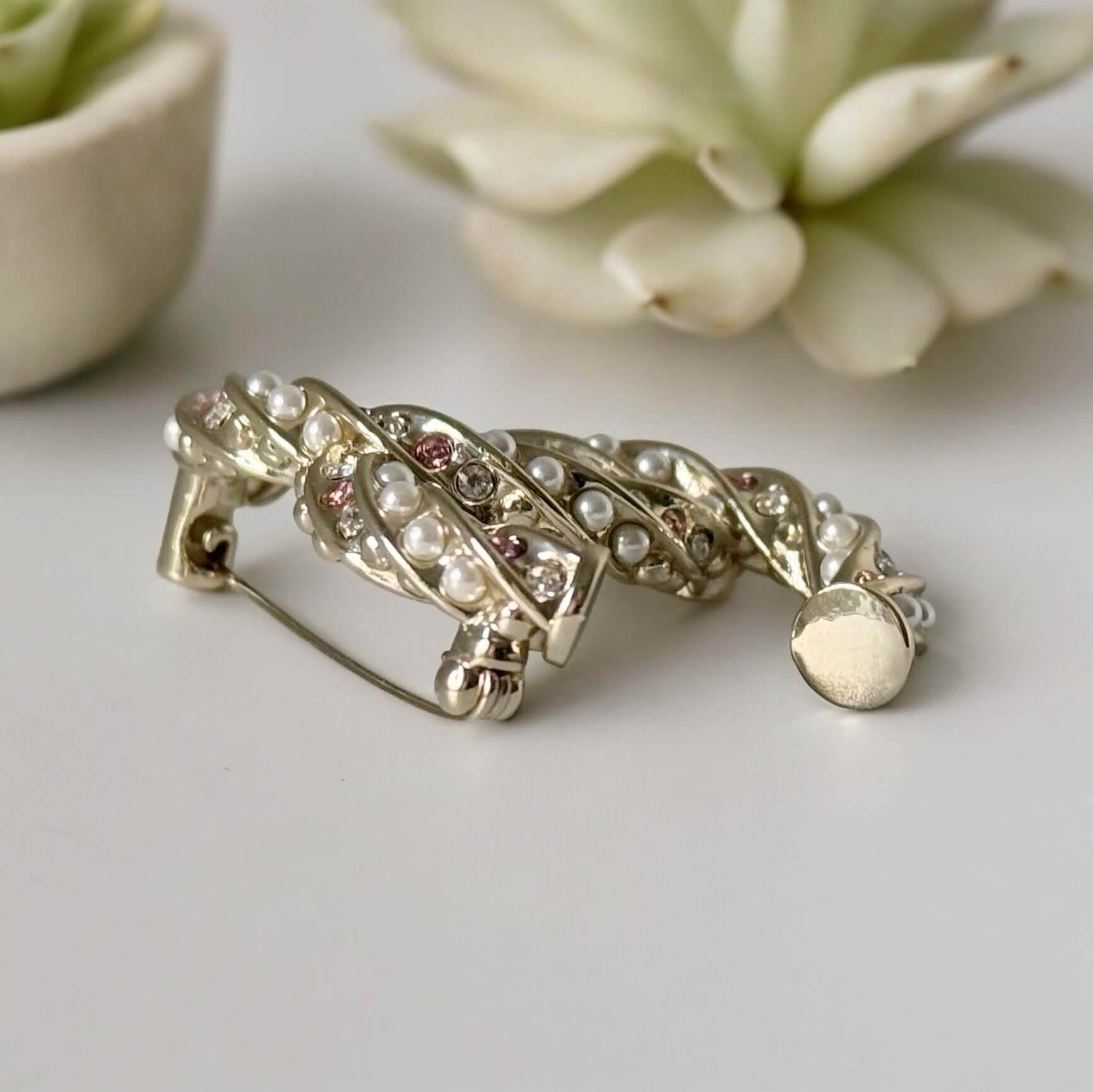 Chanel CC Lighter Gold w/ Pink & Clear Crystals Brooch - My Mama Found What 