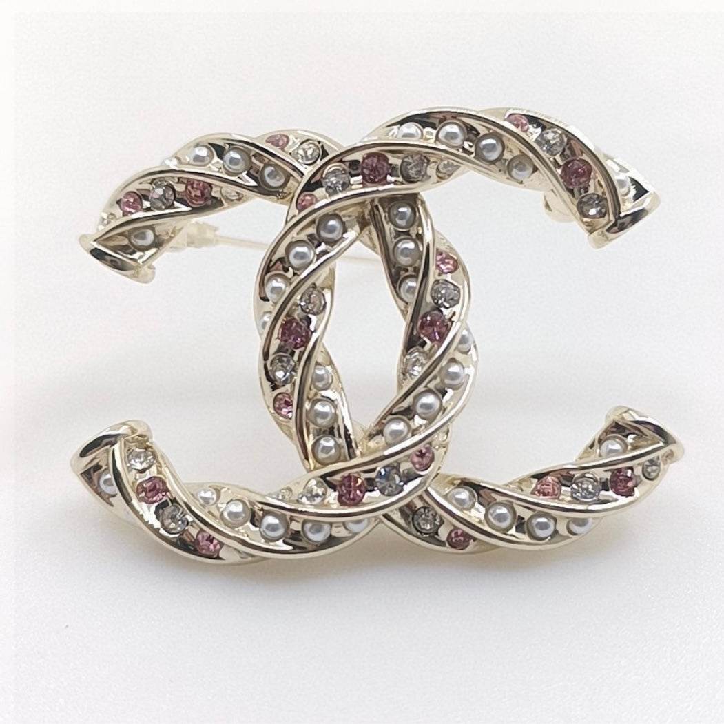 Chanel CC Lighter Gold w/ Pink & Clear Crystals Brooch - My Mama Found What  My Mama Found What 