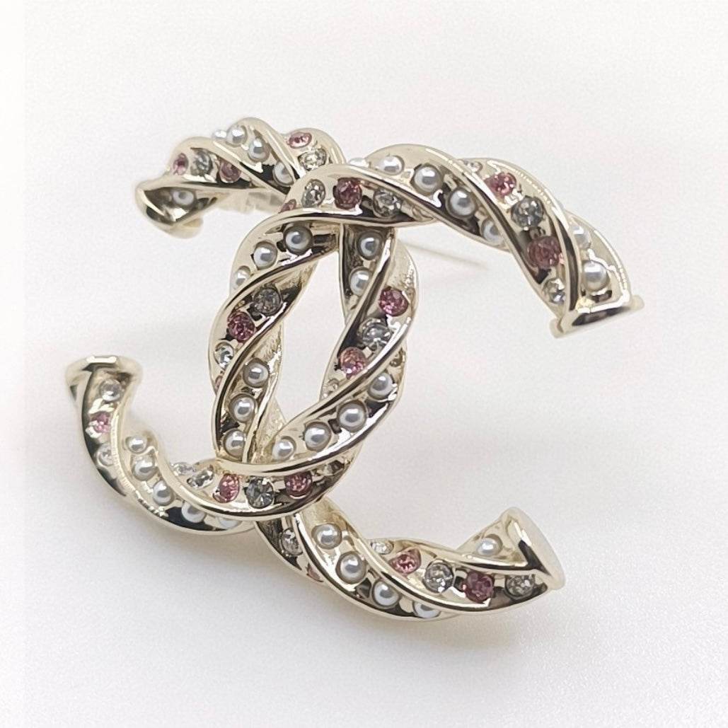Chanel CC Lighter Gold w/ Pink & Clear Crystals Brooch - My Mama Found What  My Mama Found What 