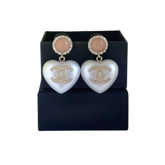 Chanel CC Pink/White Heart Dangle Earrings Pre-Owned - My Mama Found What 