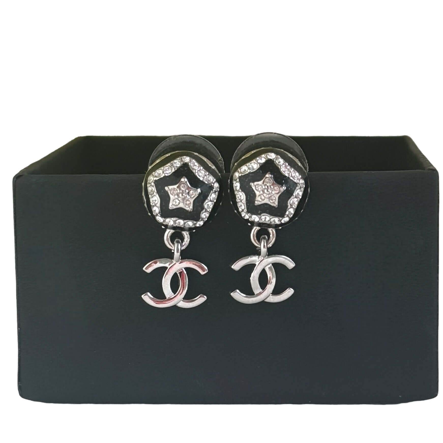 Chanel CC Silver Black Earrings Pre-Owned - My Mama Found What 