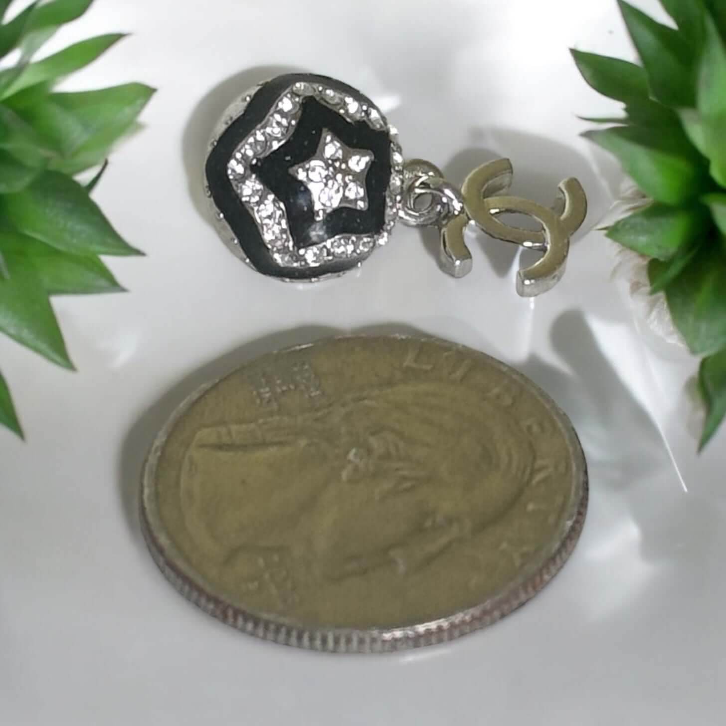 Chanel CC Silver Black Earrings Pre-Owned - My Mama Found What 