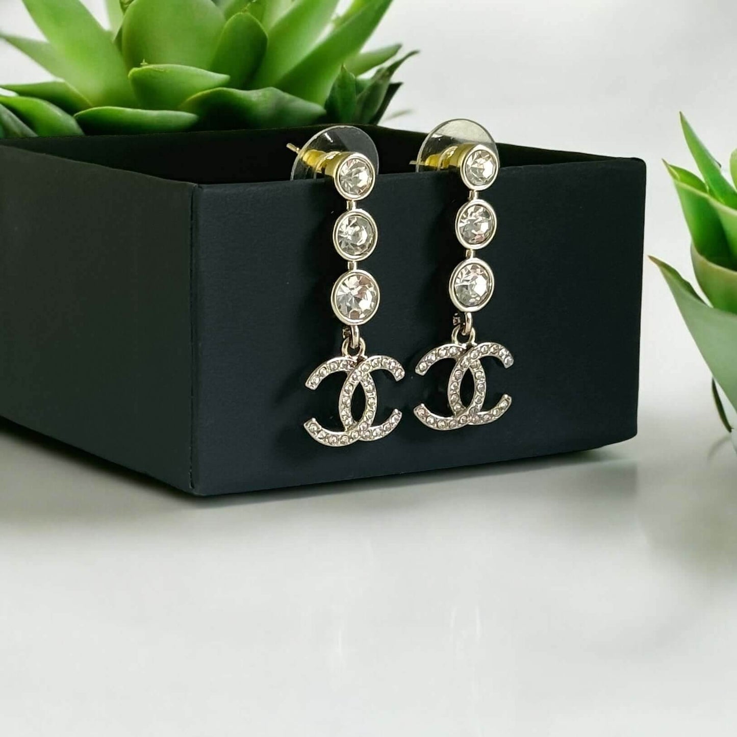 Chanel CC Silver w/ dangling crystals post earrings - My Mama Found What  My Mama Found What 