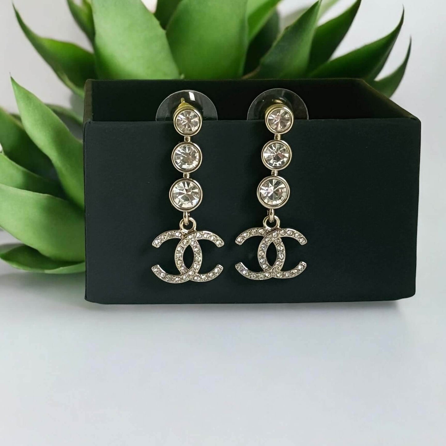 Chanel CC Silver w/ dangling crystals post earrings - My Mama Found What  My Mama Found What 