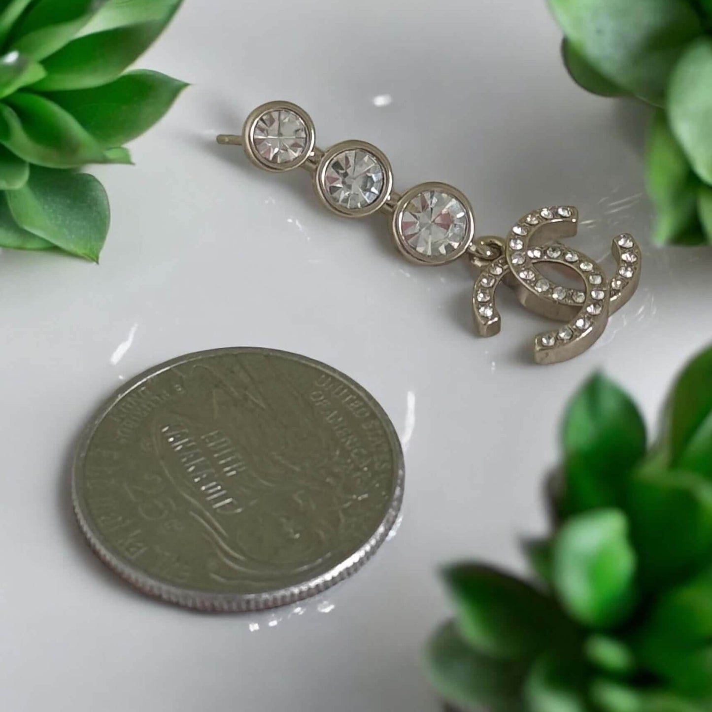 Chanel CC Silver w/ dangling crystals post earrings - My Mama Found What  My Mama Found What 