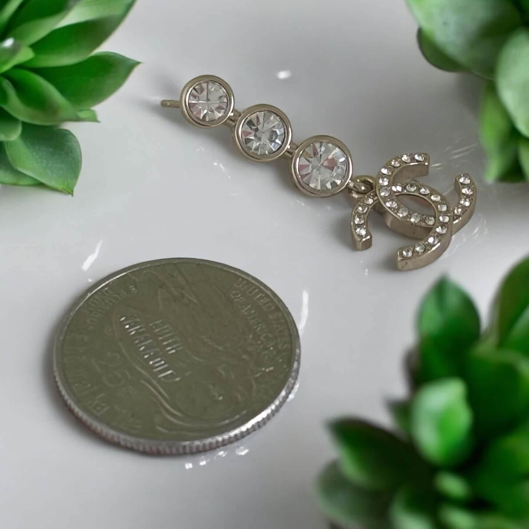 Chanel CC Silver w/ dangling crystals post earrings - My Mama Found What 