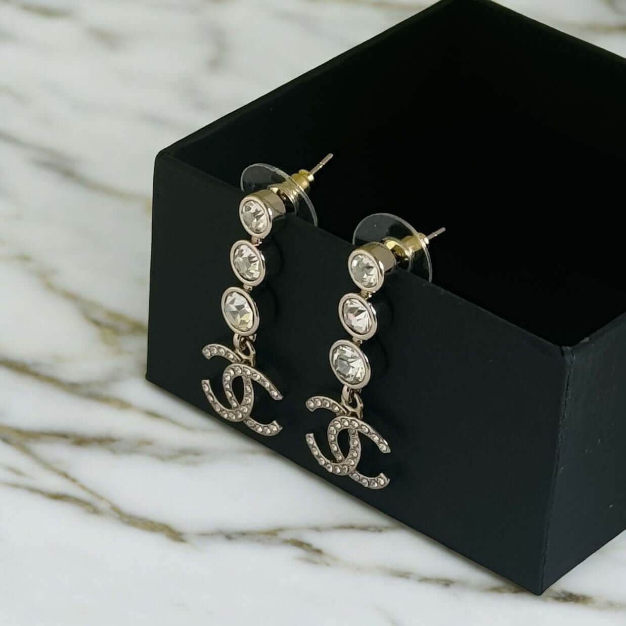 Chanel CC Silver w/ dangling crystals post earrings - My Mama Found What 