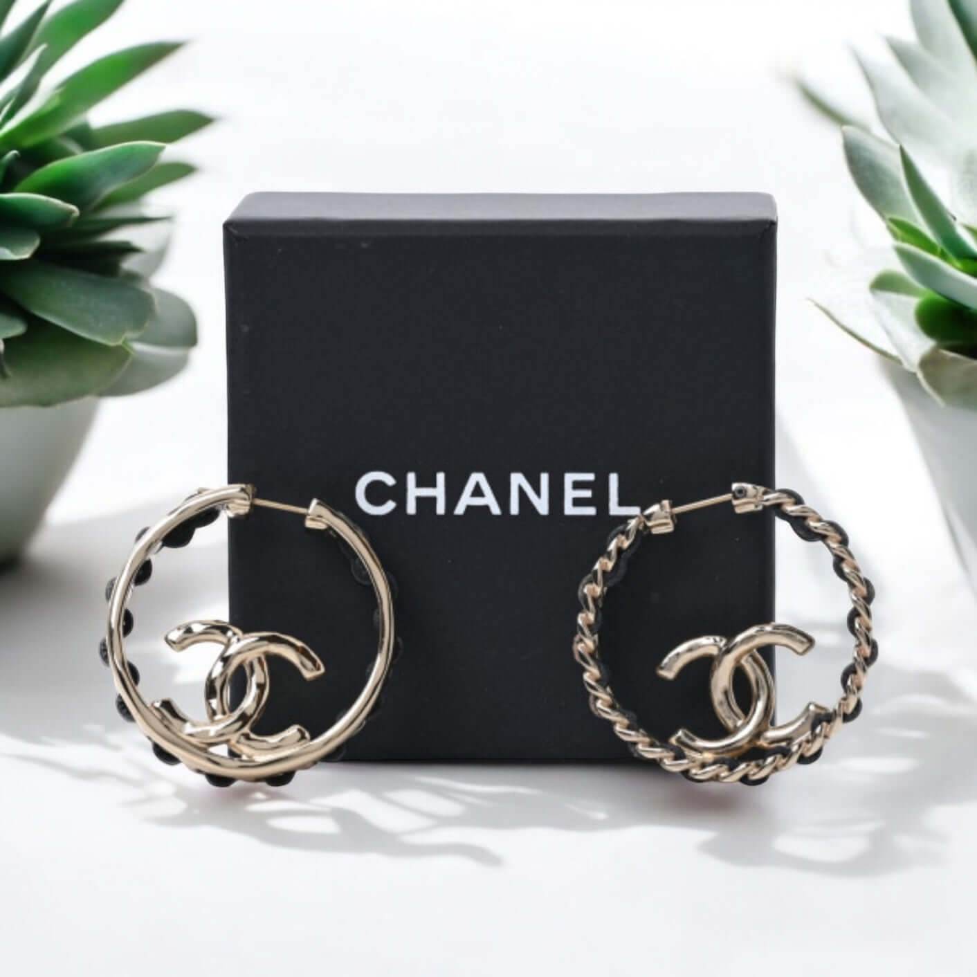 Chanel Gold Black Chain Hoops Pre-Owned - My Mama Found What 