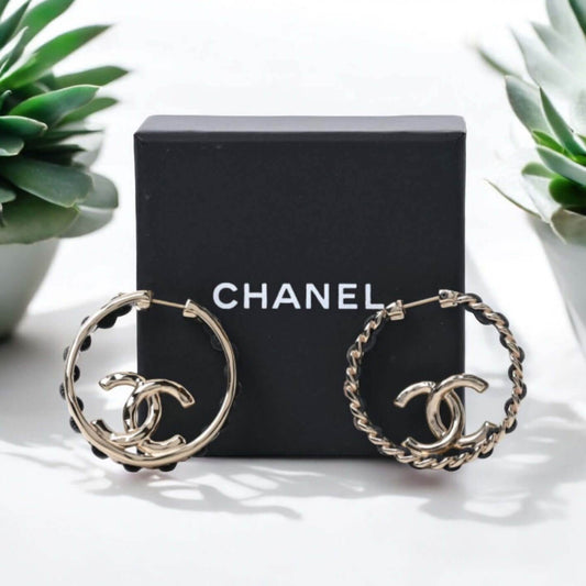 Chanel Gold Black Chain Hoops Pre-Owned - My Mama Found What  My Mama Found What 