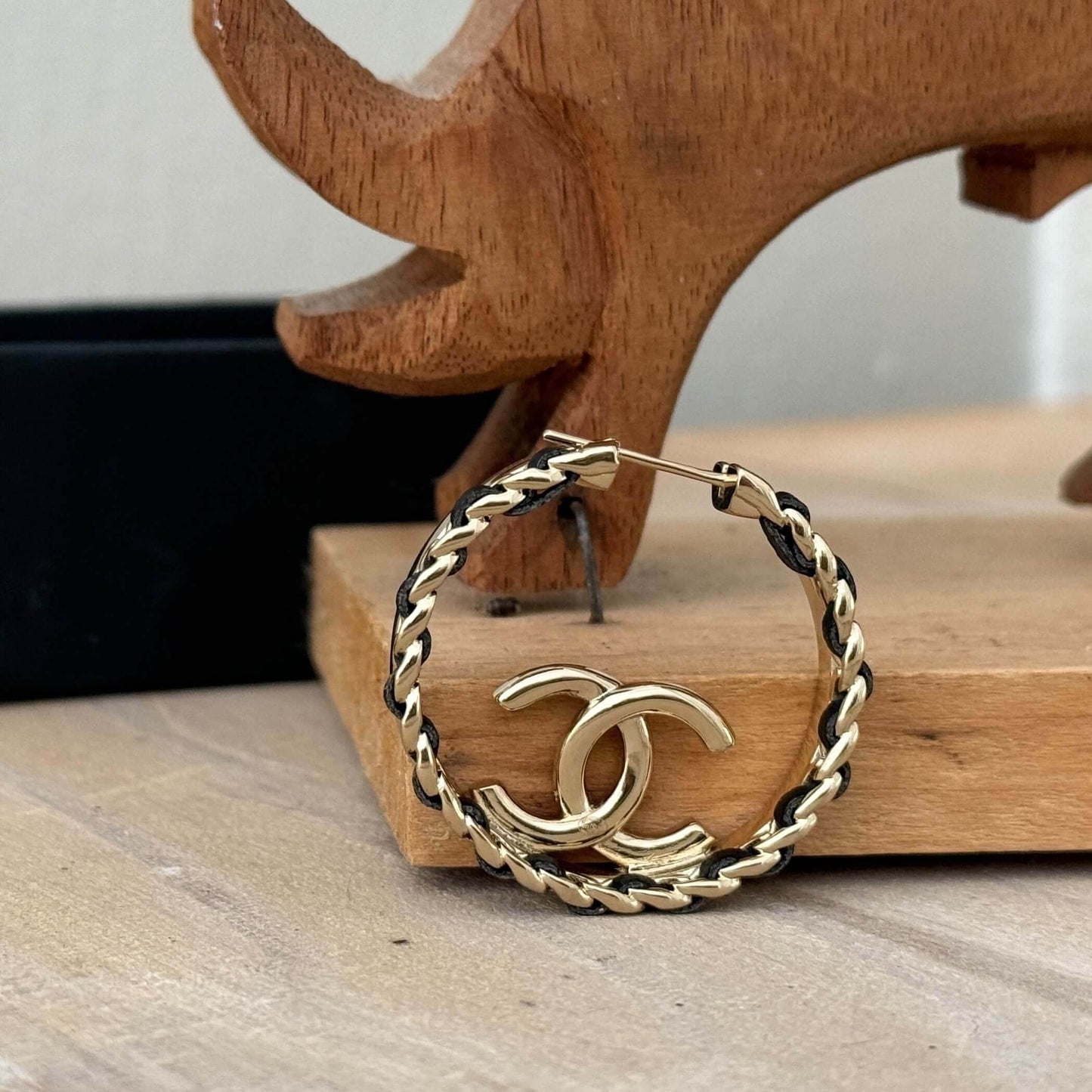 Chanel Gold Black Chain Hoops Pre-Owned - My Mama Found What  My Mama Found What 
