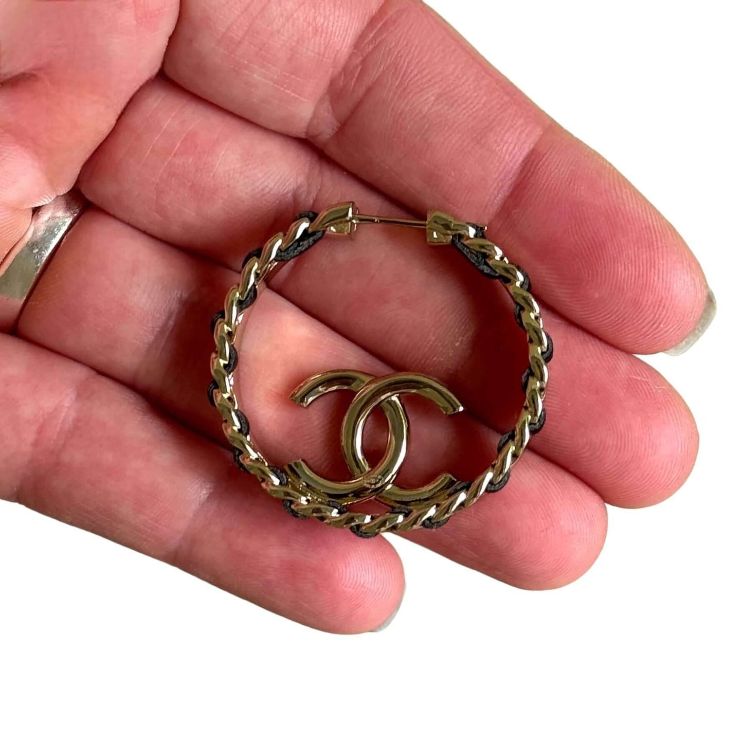 Chanel Gold Black Chain Hoops Pre-Owned - My Mama Found What  My Mama Found What 