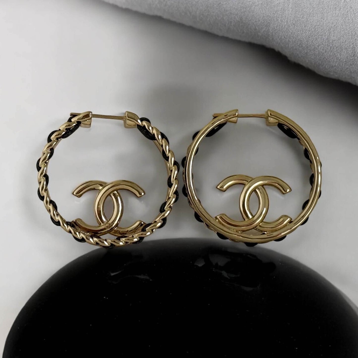 Chanel Gold Black Chain Hoops Pre-Owned - My Mama Found What  My Mama Found What 