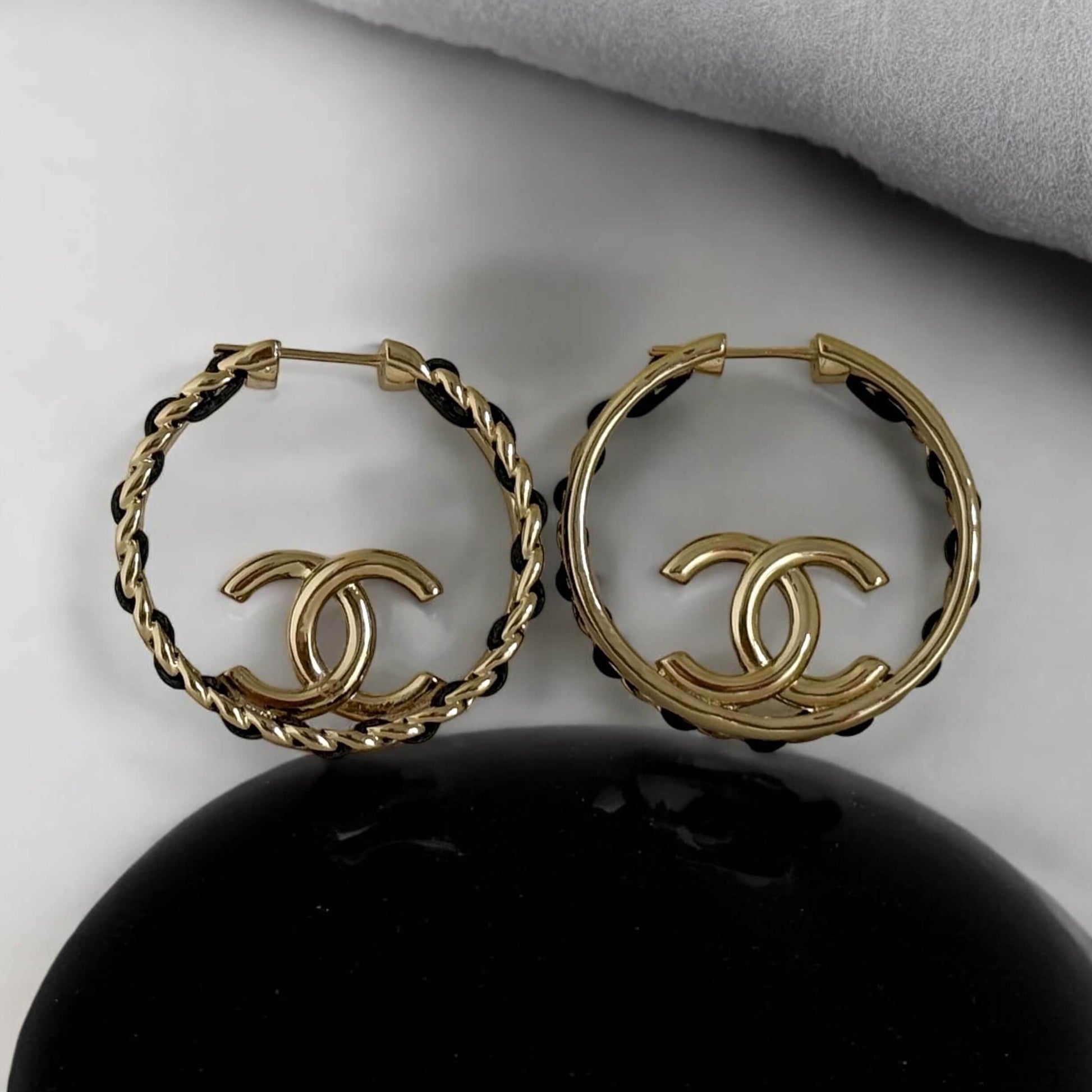 Chanel Gold Black Chain Hoops Pre-Owned - My Mama Found What 