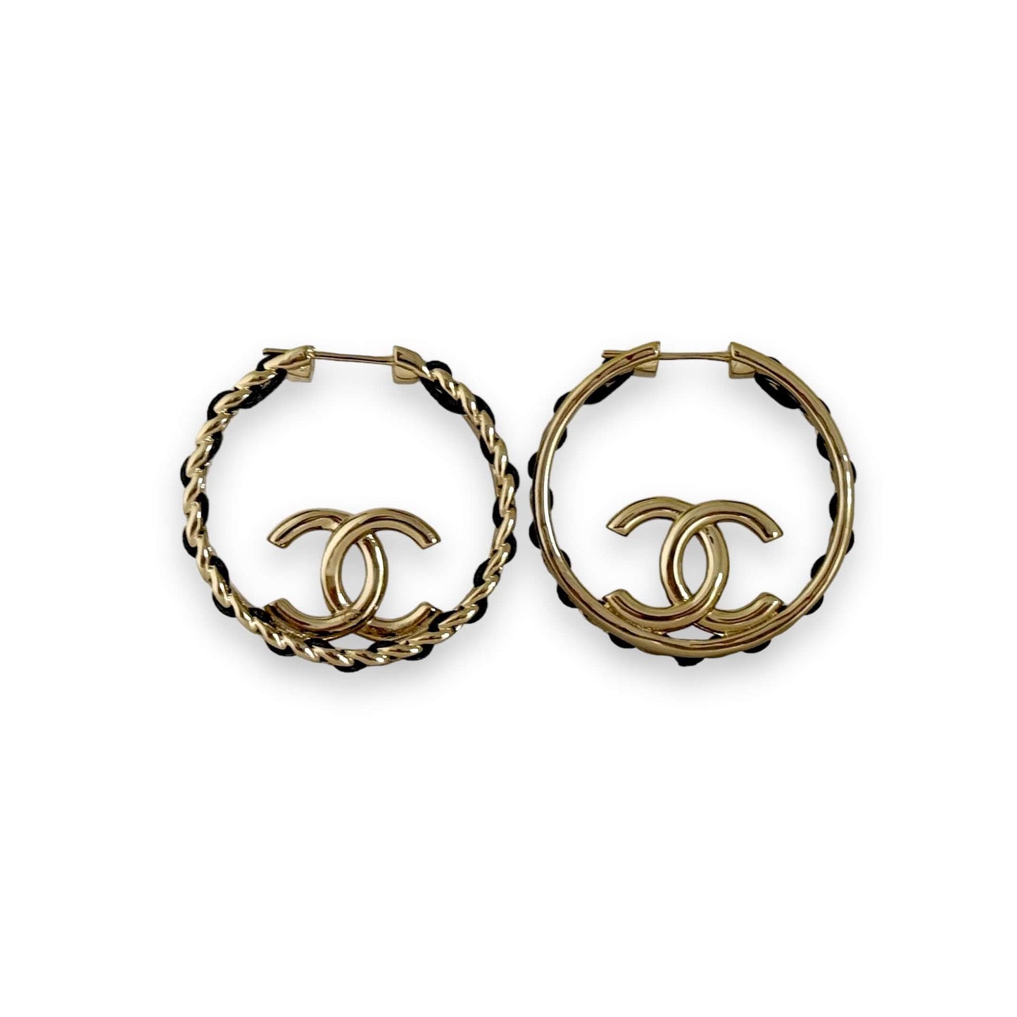 Chanel Gold Black Chain Hoops Pre-Owned - My Mama Found What   My Mama Found What 