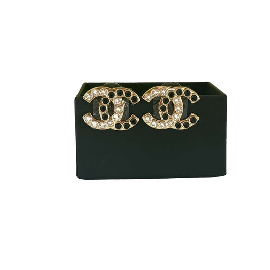 Chanel Gold CC B/W Crystal Earrings Pre-Owned - My Mama Found What   My Mama Found What 