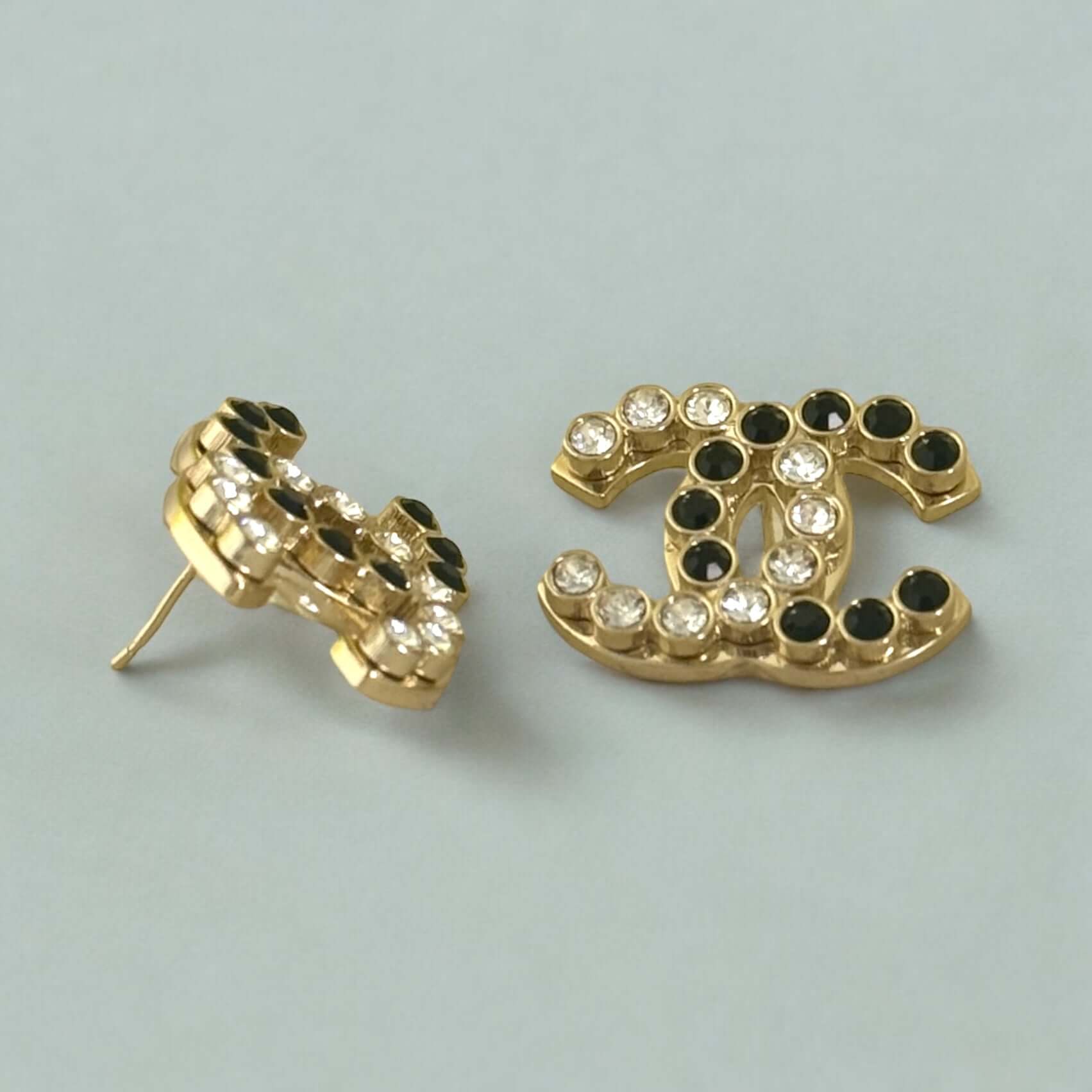 Chanel Gold CC B/W Crystal Earrings Pre-Owned - My Mama Found What  