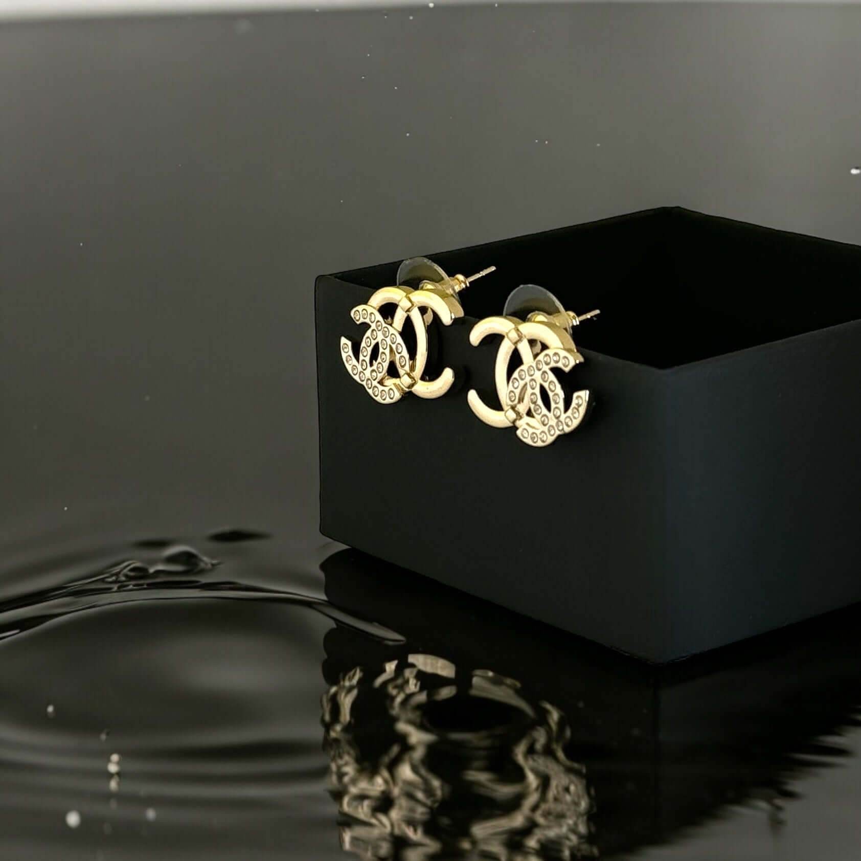 Chanel Gold CC Earrings w/ Crystals Pre-Owned - My Mama Found What 