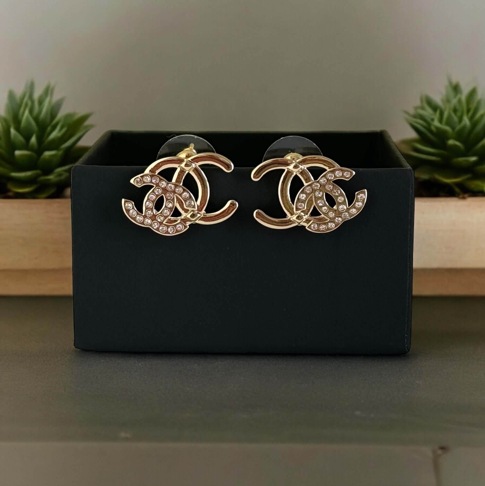 Chanel Gold CC Earrings w/ Crystals Pre-Owned - My Mama Found What 